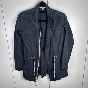 Cabi Women XS Gray Utility Military Jacket Full Zip Drawstring Waist 100% Cotton